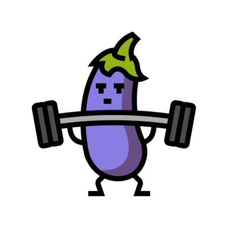 eggplant fruit fitness character color icon vector illustrationのイラスト素材