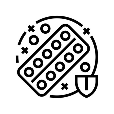 medication safety pharmacist line icon vector illustrationのイラスト素材