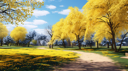 tree season yellow blue picturesqueの素材