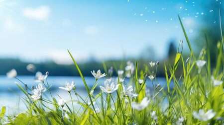 light macro bright grass riversideの素材