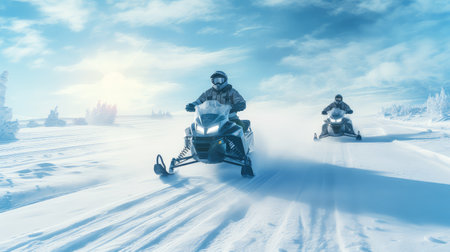 snow season vacation day snowmobilingの素材