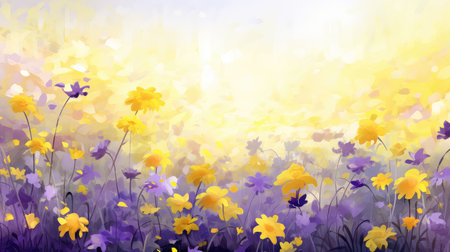 spring blooming yellow purple sunlitの素材