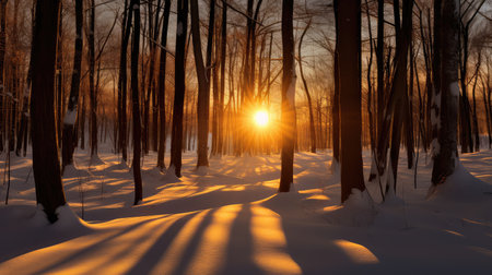 snow tree mountain sky goldenの素材