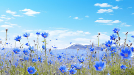 summer blossom blue field botanicalの素材