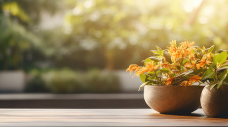 wooden plant table blur closeの素材