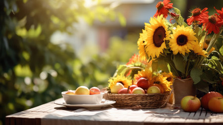 wooden fall table sunny artisticの素材