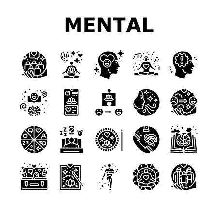 mental health people care mind icons set vectorのイラスト素材