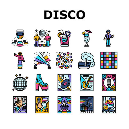disco party music night dance icons set vectorのイラスト素材
