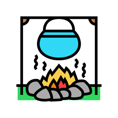 cooking with fire restaurant chef color icon vector illustrationのイラスト素材