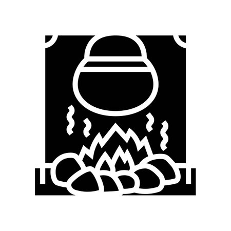 cooking with fire restaurant chef glyph icon vector illustrationのイラスト素材