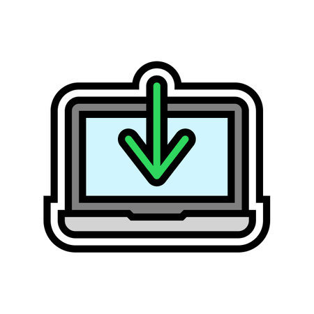 laptop downloading data computer color icon vector illustrationのイラスト素材