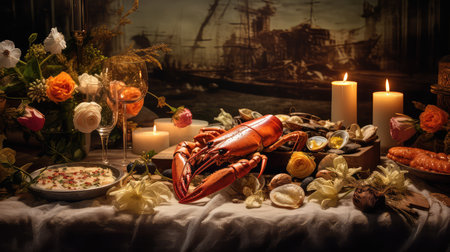 background table seafood food romanticの素材