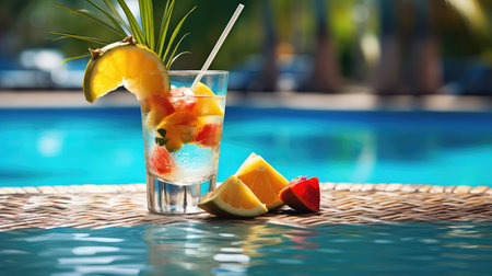water tropical cocktail drink poolsideの素材