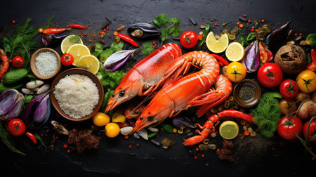 background ingredient seafood food colorfulの素材