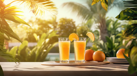fresh table juice drink outdoorの素材