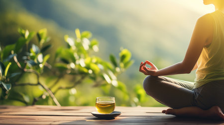happy lifestyle tea drink outdoorの素材