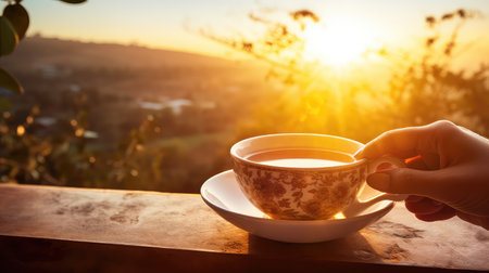 hot morning tea drink sunriseの素材