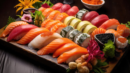 platter prepared seafood food sushiの素材