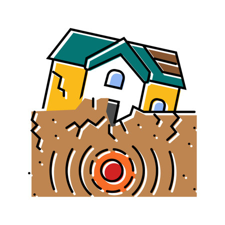 house earthquake destroyed color icon vector illustrationのイラスト素材