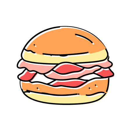 bacon bun food meal color icon vector illustrationのイラスト素材