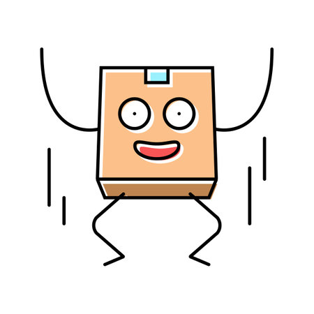 jump cardboard box character color icon vector illustrationのイラスト素材