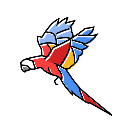 scarlet macaw flying parrot bird color icon vector illustrationのイラスト素材