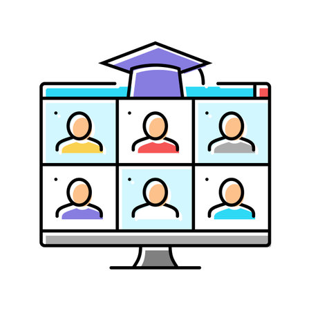 virtual classroom online learning platform color icon vector illustrationのイラスト素材