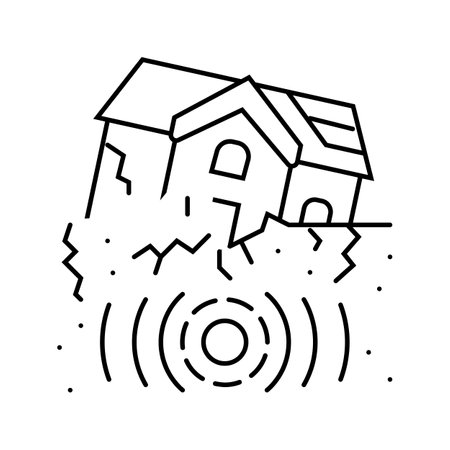 house earthquake destroyed line icon vector illustrationのイラスト素材