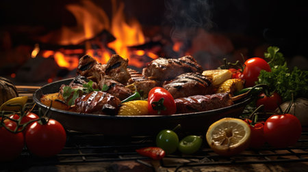 sizzle fire bbq foodの素材