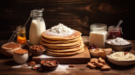 breakfast pile pancake foodの素材