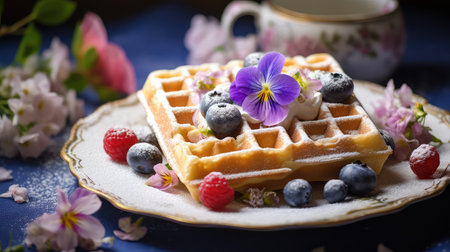 breakfast baked waffle foodの素材