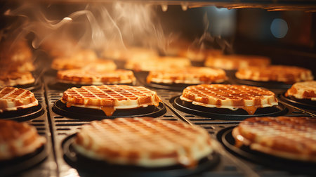 brunch belgian waffle foodの素材