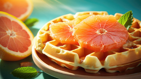 breakfast fruit waffle foodの素材