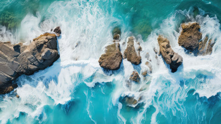 waves rocky beach landscapeの素材