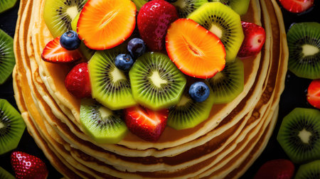 brunch fruit pancake foodの素材