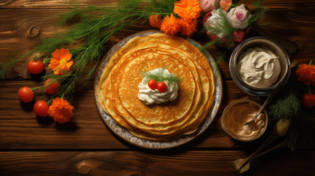 brunch traditional pancake foodの素材