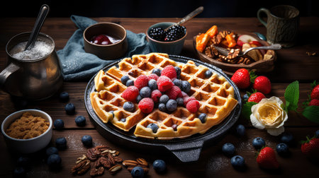 brunch belgium waffle foodの素材