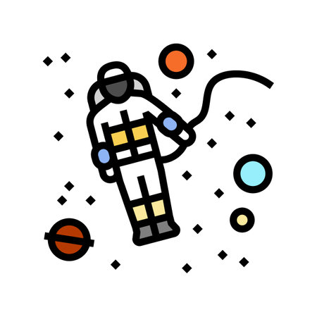spacewalk space exploration color icon vector illustrationのイラスト素材