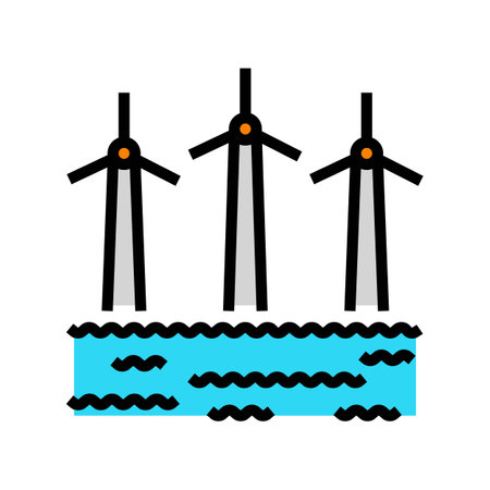 offshore wind turbine color icon vector illustrationのイラスト素材