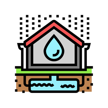 rainwater harvesting green building color icon vector illustrationのイラスト素材