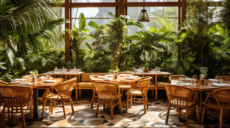 colorful bright restaurant backgroundの素材