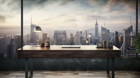 wooden desk table backgroundの素材