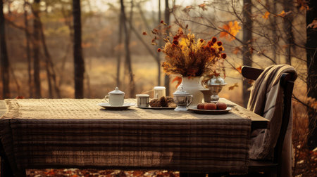 foliage table autumn backgroundの素材