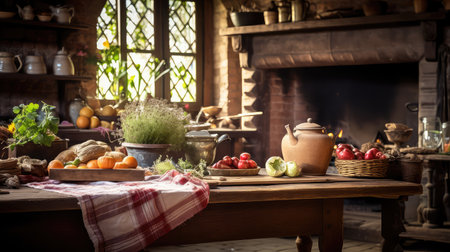 farmhouse table rustic backgroundの素材