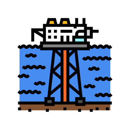 offshore drilling oil industry color icon vector illustrationのイラスト素材