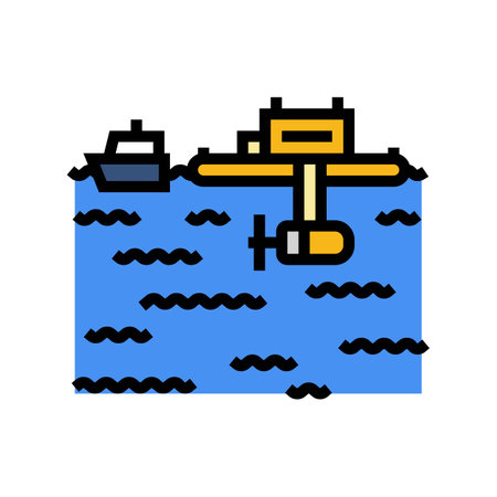 floating platform tidal power color icon vector illustrationのイラスト素材