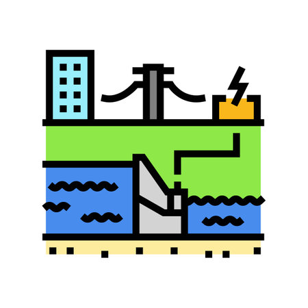 energy transmission hydroelectric power color icon vector illustrationのイラスト素材