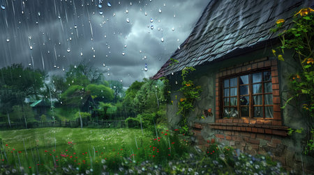 storm rain on houseの素材