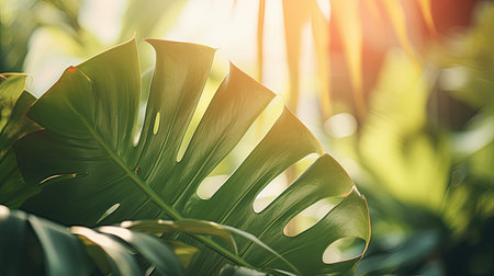 tropical monstera leaves backgroundの素材