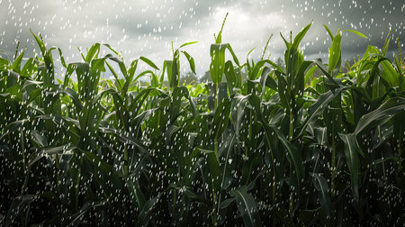 agriculture rain on cornfieldの素材